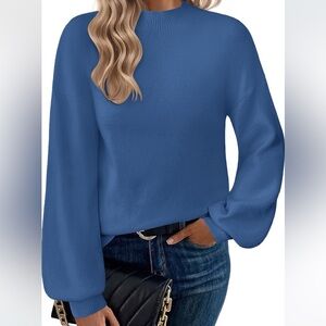 Lantern Sleeve Mockneck Knit Sweater Zeagoo size‎ medium new MSRP $40